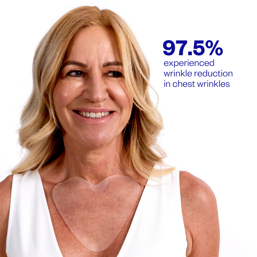 Woman with chest pad on and statistic on screen