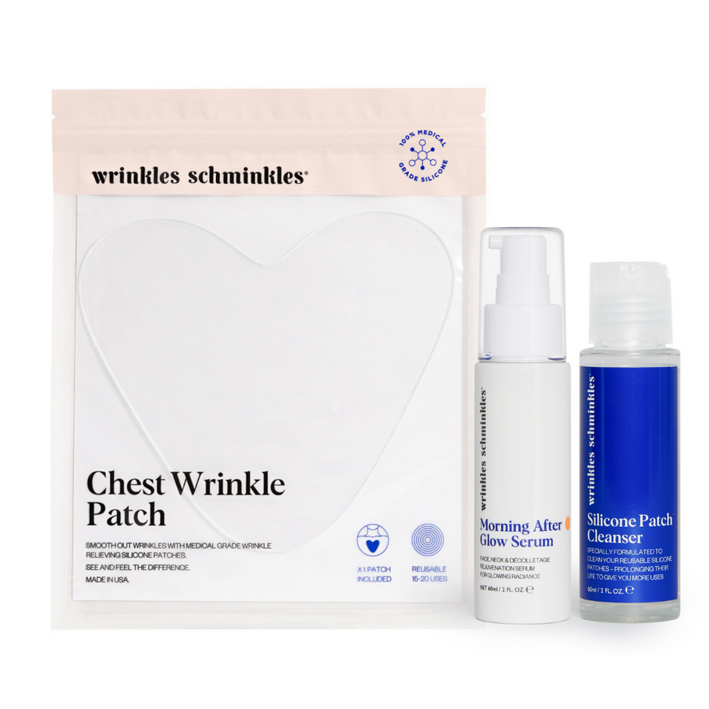 package with chest pad and glow serum and cleanser 